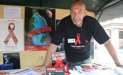 Ian MacDonald from ACON, promoting the message of World AIDS Day. Ian MacDonald from ACON, promoting the message of World AIDS Day.