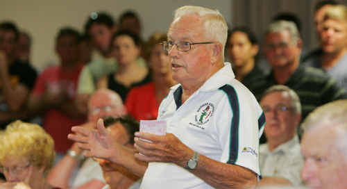 Brothers Club member Peter Hall moved a motion to hold a secret ballot at the meeting. The ballot papers were handed out, collected and whisked away to be tallied. Brothers Club member Peter Hall moved a motion to hold a secret ballot at the meeting. The ballot papers were handed out, collected and whisked away to be tallied.