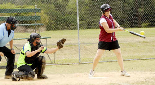 Dodgers Saints’ Sonya Riordan hitting against Breakaways. Dodgers Saints’ Sonya Riordan hitting against Breakaways.