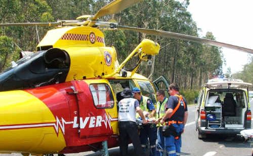 A female motorcyclist airlifted to hospital on Sunday after a crash at Banyabba is now listed in a stable condition. A female motorcyclist airlifted to hospital on Sunday after a crash at Banyabba is now listed in a stable condition.