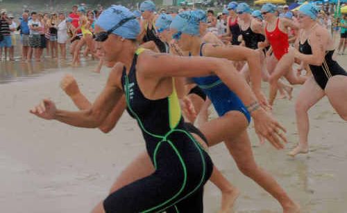 Hayley Lewis at the start of the 2008 2km ocean swim. Hayley Lewis at the start of the 2008 2km ocean swim.