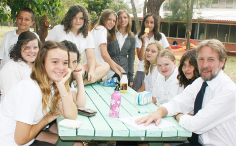 Principal of Byron Bay High School Barry Miller is surrounded by Year Seven students on his last day at the school. Mr Miller will take up a new position in 2010 as principal of Narrabeen Sports High School. Principal of Byron Bay High School Barry Miller is surrounded by Year Seven students on his last day at the school. Mr Miller will take up a new position in 2010 as principal of Narrabeen Sports High School.