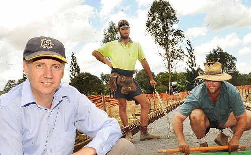 Lismore Turf Club secretary-manager Michael Timbrell (left) at the new tie-ups being constructed by concreters Matt Brunsdon (centre) and Alan Campbell. Lismore Turf Club secretary-manager Michael Timbrell (left) at the new tie-ups being constructed by concreters Matt Brunsdon (centre) and Alan Campbell.