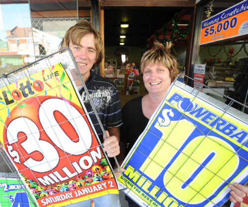 LUCKY: Chris Cleaver and Michelle Brown, of Newsman’s Newsagent in South Grafton, look out for some more lucky South Grafton lottery players. LUCKY: Chris Cleaver and Michelle Brown, of Newsman’s Newsagent in South Grafton, look out for some more lucky South Grafton lottery players.