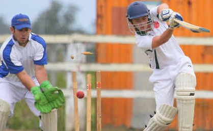 Easts batsman Kieran Law (0) joins his team’s list of batting failures against Tucabia Blue at Ulmarra on Saturday. Easts batsman Kieran Law (0) joins his team’s list of batting failures against Tucabia Blue at Ulmarra on Saturday.