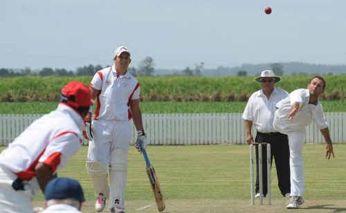 Harwood’s Matt Young flights a delivery to South batsman Manesh Verma at Harwood on Saturday. Harwood’s Matt Young flights a delivery to South batsman Manesh Verma at Harwood on Saturday.