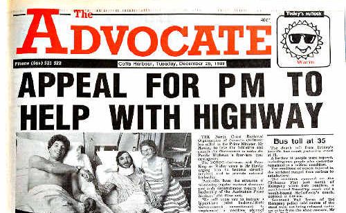The Advocate reported a plea to upgrade the highway to dual carriageway just days after the crash and 20 years on, the message remains the same. The Advocate reported a plea to upgrade the highway to dual carriageway just days after the crash and 20 years on, the message remains the same.