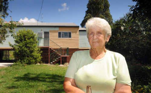 Benita Holroyd is living in a caravan after council lifted her house in accordance with its flood plain policy for houses outside the levee and at risk. The house and garden have been left in a mess. Benita Holroyd is living in a caravan after council lifted her house in accordance with its flood plain policy for houses outside the levee and at risk. The house and garden have been left in a mess.