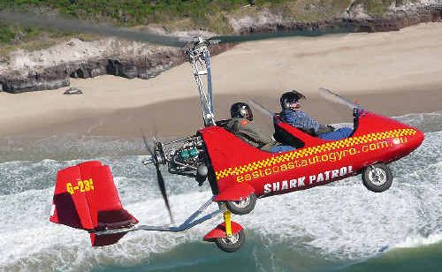 This shark-spotting gyrocopter ison patrol every weekend over North Coast beaches between Wooli and Byron Bay. This shark-spotting gyrocopter ison patrol every weekend over North Coast beaches between Wooli and Byron Bay.