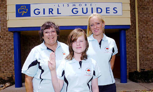 Preparing to celebrate the International Year of the Girl Guides are (from left) Northern Rivers division leader Helen Hargreaves, Elizabeth Cheater, of Clunes, and Jess Fish, of Kyogle. Preparing to celebrate the International Year of the Girl Guides are (from left) Northern Rivers division leader Helen Hargreaves, Elizabeth Cheater, of Clunes, and Jess Fish, of Kyogle.