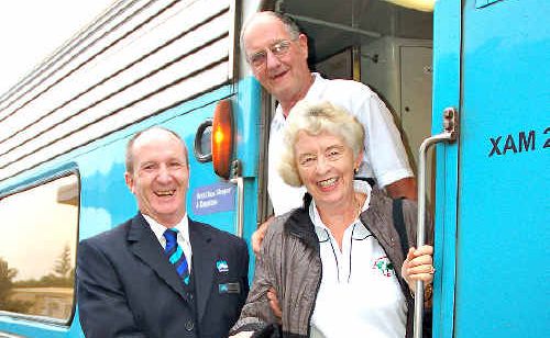 CountryLink’s Neil McKeown greets Darryl and Fran Chambers on arrival yesterday. CountryLink’s Neil McKeown greets Darryl and Fran Chambers on arrival yesterday.