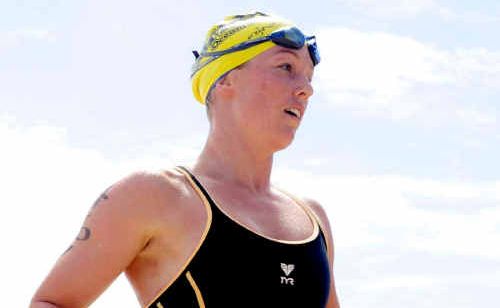 Winner of the ladies division Alyce Bennett after completing the Convent to Main Beach swim at Yamba. Winner of the ladies division Alyce Bennett after completing the Convent to Main Beach swim at Yamba.