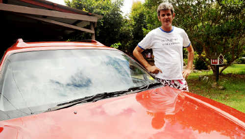 Wooloweyah resident Tim Seaman with his car that was returned after being stolen before Christmas. Wooloweyah resident Tim Seaman with his car that was returned after being stolen before Christmas.