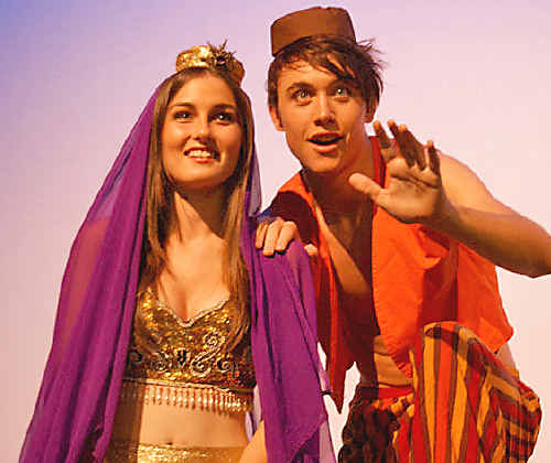 Aladdin (Lachlan Copeland) falls in love with the beautiful princess Jasmine (Sasha Giles).