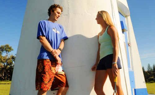 Squash playing cousins Cameron Pilley and Donna Urquhart catch up in Yamba while on holidays. Squash playing cousins Cameron Pilley and Donna Urquhart catch up in Yamba while on holidays.