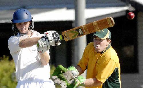 WORKERS’ Daniel Clark pulls a short delivery against the Casino Cavaliers at Nielson Park, East Lismore, on Saturday. The wicketkeeper is Todd Summers. WORKERS’ Daniel Clark pulls a short delivery against the Casino Cavaliers at Nielson Park, East Lismore, on Saturday. The wicketkeeper is Todd Summers.