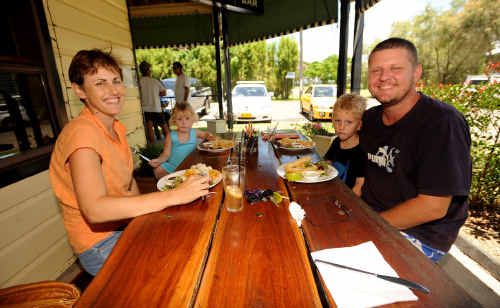 Sandra and Rick Johnson, of South Grafton, with their children Sophie, 2, and Liam, 4, having lunch at the Brushgrove Hotel. Sandra and Rick Johnson, of South Grafton, with their children Sophie, 2, and Liam, 4, having lunch at the Brushgrove Hotel.