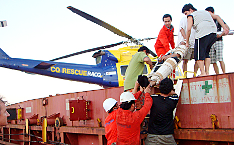 A 45-year-old Filipino man is rescued by the RACQ - CQ Rescue when stung by a deadly jellyfish on Sunday, January 10. A 45-year-old Filipino man is rescued by the RACQ - CQ Rescue when stung by a deadly jellyfish on Sunday, January 10.