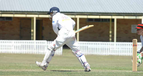 The Lower Clarence Cricket Association’s Dan Kirk takes a swing in the match against New Zealand’s Canterbury County Association at Yamba Oval on Wednesday. The Lower Clarence Cricket Association’s Dan Kirk takes a swing in the match against New Zealand’s Canterbury County Association at Yamba Oval on Wednesday.