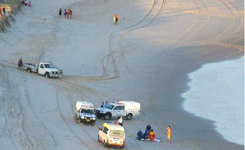 Rescue vehicles on the beach. Rescue vehicles on the beach.