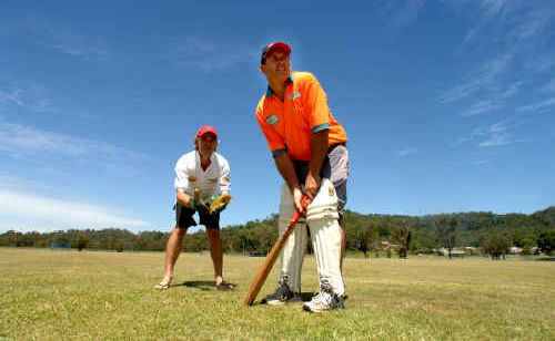 Jason Hughes from the Maclean Bowling Club cricket team plays keeper for Matt Audrey from Maclean United at Barry Watts Oval, Maclean. Both will take part in a six-a-side competition today. Jason Hughes from the Maclean Bowling Club cricket team plays keeper for Matt Audrey from Maclean United at Barry Watts Oval, Maclean. Both will take part in a six-a-side competition today.