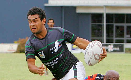 Cherbourg’s Nigel Williams brings down Ipswich Purga’s Stephan O’Donohue in the Shield Final yesterday. Cherbourg’s Nigel Williams brings down Ipswich Purga’s Stephan O’Donohue in the Shield Final yesterday.