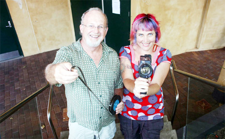 Looking for old Byron Bay movie footage . . . Greg Aitken and Byron Bay Film Festival director J’aimee Skippon-Volke at the Byron Bay Community Centre. Looking for old Byron Bay movie footage . . . Greg Aitken and Byron Bay Film Festival director J’aimee Skippon-Volke at the Byron Bay Community Centre.