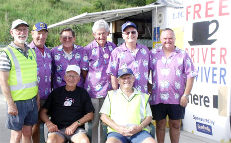 LEFT: Lions Club members who set up Driver Reviver, now in Yelgun: (rear, left to right) John Morris, Des Fitzgerald, Don Laferty, Tony Cornell, Don Armstrong, Trevor Watts and (front) Svend Kling and Alex Fenwick. Absent is group photographer Colin Tarbox. LEFT: Lions Club members who set up Driver Reviver, now in Yelgun: (rear, left to right) John Morris, Des Fitzgerald, Don Laferty, Tony Cornell, Don Armstrong, Trevor Watts and (front) Svend Kling and Alex Fenwick. Absent is group photographer Colin Tarbox.