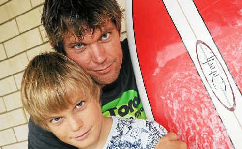 Father and son surfing duo, Damon and Ashley Ramage lived to tell the tale of there first ever hostile encounter with a two-metre shark. Photos: Rob Barich sha0102b Father and son surfing duo, Damon and Ashley Ramage lived to tell the tale of there first ever hostile encounter with a two-metre shark. Photos: Rob Barich sha0102b