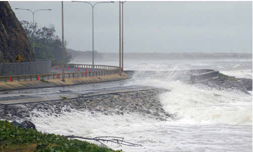 Strong winds and high tides combined caused the waves at Yeppoon’s Main Beach to wash over Farnborough Road. Strong winds and high tides combined caused the waves at Yeppoon’s Main Beach to wash over Farnborough Road.