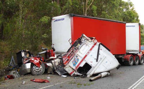 A 47-year-old Coffs Harbour truckie walked virtually unscathed from this wreck near Corindi on Tuesday night. A 47-year-old Coffs Harbour truckie walked virtually unscathed from this wreck near Corindi on Tuesday night.