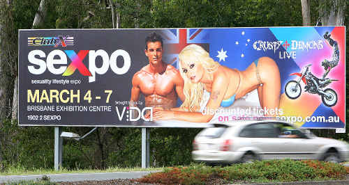 The Sexpo billboard at Dinmore was removed on Thursday morning. The Sexpo billboard at Dinmore was removed on Thursday morning.