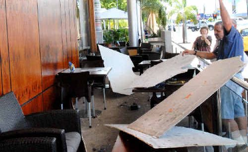 The aftermath at Toscani’s Cafe Bar and Restaurant after the ceiling fell on a patron who was having lunch at the Sydney Street Markets restaurant, yesterday afternoon. The aftermath at Toscani’s Cafe Bar and Restaurant after the ceiling fell on a patron who was having lunch at the Sydney Street Markets restaurant, yesterday afternoon.