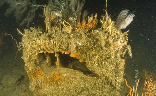 A starboard perspective of a safe from the Keilawarra wreck located at a depth of 72m off North Solitary Island near Coffs Harbour. A starboard perspective of a safe from the Keilawarra wreck located at a depth of 72m off North Solitary Island near Coffs Harbour.