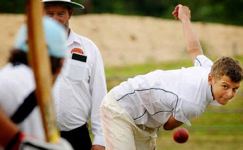 Easts bowler Aidan O’Brien sends one done against Coutts at McKittrick Park. Easts bowler Aidan O’Brien sends one done against Coutts at McKittrick Park.