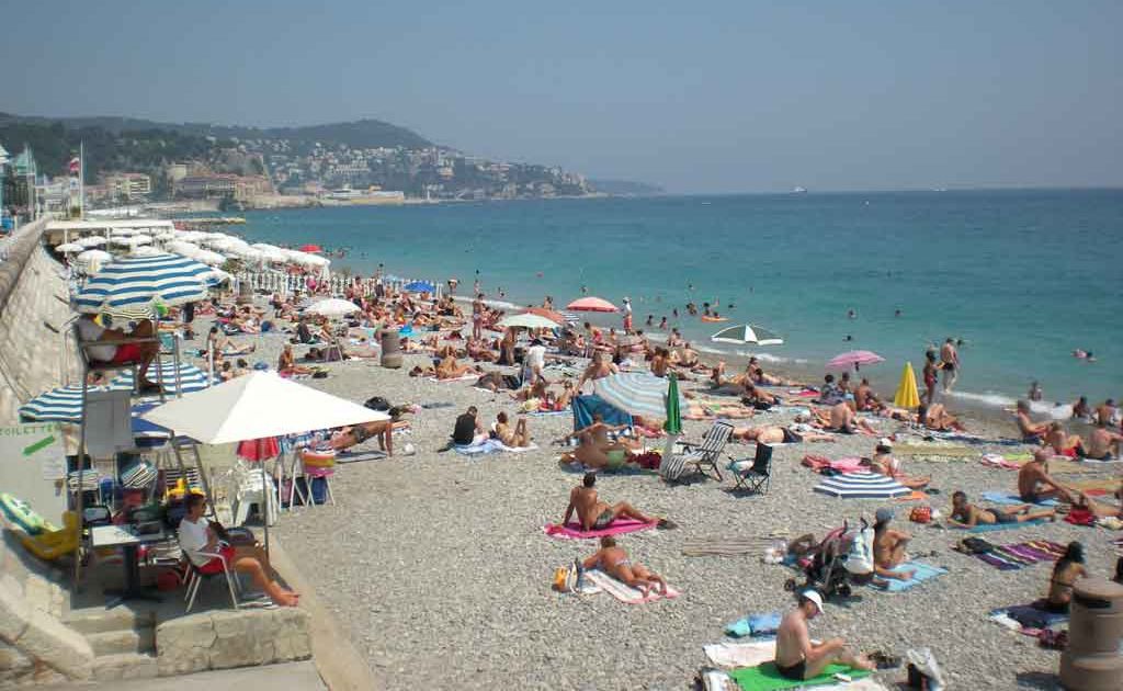 The always crowded pebbled beach in Nice. The always crowded pebbled beach in Nice.