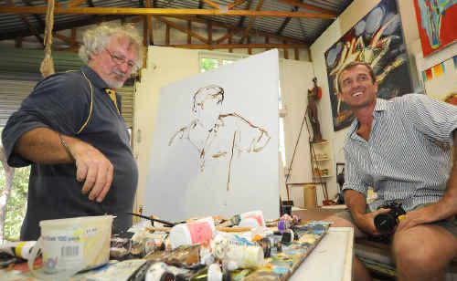 Nigel Brennan sits for his preliminary portrait with local artist Dave Machen, who will enter the painting in the Archibald Prize this year. Photo: Max Fleet art1102d Nigel Brennan sits for his preliminary portrait with local artist Dave Machen, who will enter the painting in the Archibald Prize this year. Photo: Max Fleet art1102d