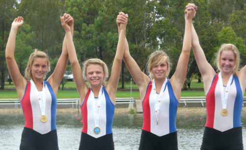 The girls team celebrates its big win in Penrith. The girls team celebrates its big win in Penrith.