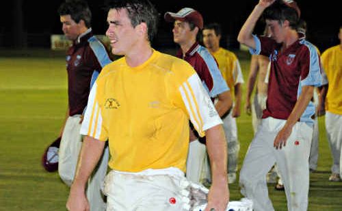 Purser walks proud after his innings. Purser walks proud after his innings.