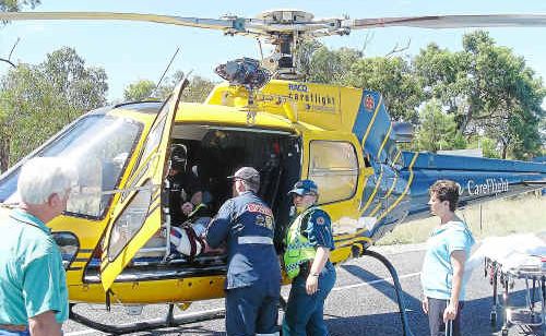The man’s wife is airlifted to the Royal Brisbane Hospital after the accident just south of Stanthorpe yesterday. The man’s wife is airlifted to the Royal Brisbane Hospital after the accident just south of Stanthorpe yesterday.