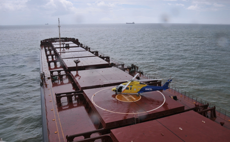 The RACQ Capricorn Rescue Helicopter lands on the cargo ship River Embley this morning. The RACQ Capricorn Rescue Helicopter lands on the cargo ship River Embley this morning.