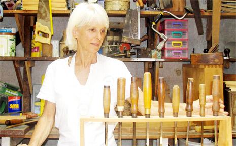 Patt Gregory with her tools in the Mullumbimby work shed. Patt Gregory with her tools in the Mullumbimby work shed.