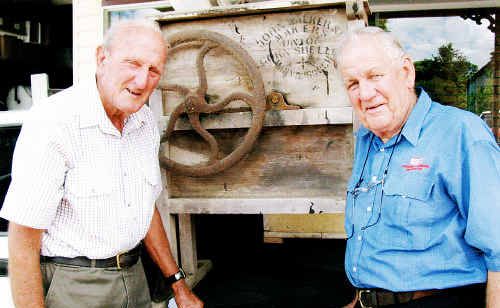 Former Maryborough Show Society president Bruce Paine (left) delivers an historic corn sheller to Peter Olds at Olds Engineering for safe keeping. Former Maryborough Show Society president Bruce Paine (left) delivers an historic corn sheller to Peter Olds at Olds Engineering for safe keeping.