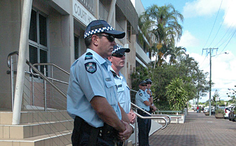 The police presence was high as Bundaberg Magistrates Court prepared for the appearance of a man charged with the murder of eight-year-old Trinity Bates. The police presence was high as Bundaberg Magistrates Court prepared for the appearance of a man charged with the murder of eight-year-old Trinity Bates.