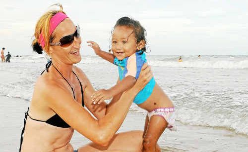 Melissa Richardson and Maylee Wade enjoy a swim at Nielson’s Beach after the tsunami warning was lifted yesterday afternoon. Melissa Richardson and Maylee Wade enjoy a swim at Nielson’s Beach after the tsunami warning was lifted yesterday afternoon.