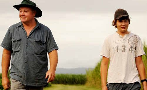 Woodford Island cane farmer Andrew Skinner and his son Luke. Woodford Island cane farmer Andrew Skinner and his son Luke.