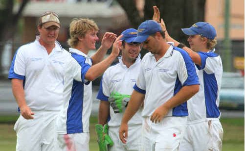Tucabia Blue celebrate an Easts wicket at McKittrick Park. Tucabia Blue celebrate an Easts wicket at McKittrick Park.
