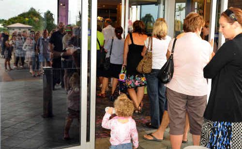 The queue at the Grafton District Services Club for tickets to see The McClymonts. The queue at the Grafton District Services Club for tickets to see The McClymonts.