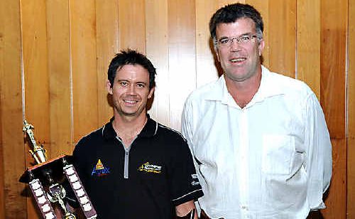 Gympie endurance mountain biking athlete Sean Bekkers received the title of 2009 Sports Star of the Year at the Civic Centre at the weekend. Bekkers overcame a quality field of finalists to take out the award and is pictured above with Gympie Apex president Glen Smith. Gympie endurance mountain biking athlete Sean Bekkers received the title of 2009 Sports Star of the Year at the Civic Centre at the weekend. Bekkers overcame a quality field of finalists to take out the award and is pictured above with Gympie Apex president Glen Smith.