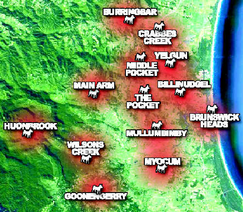 This map shows the area the feral dog packs have either attacked animals in or been seen roaming through. This map shows the area the feral dog packs have either attacked animals in or been seen roaming through.